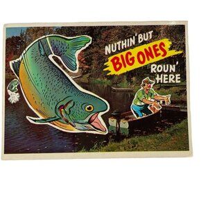 Vintage Postcard Fishing Exaggeration Boat u Nuthin But Big Ones Roun Here